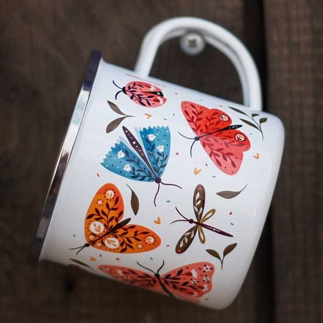 Cană emailată cu fluturi