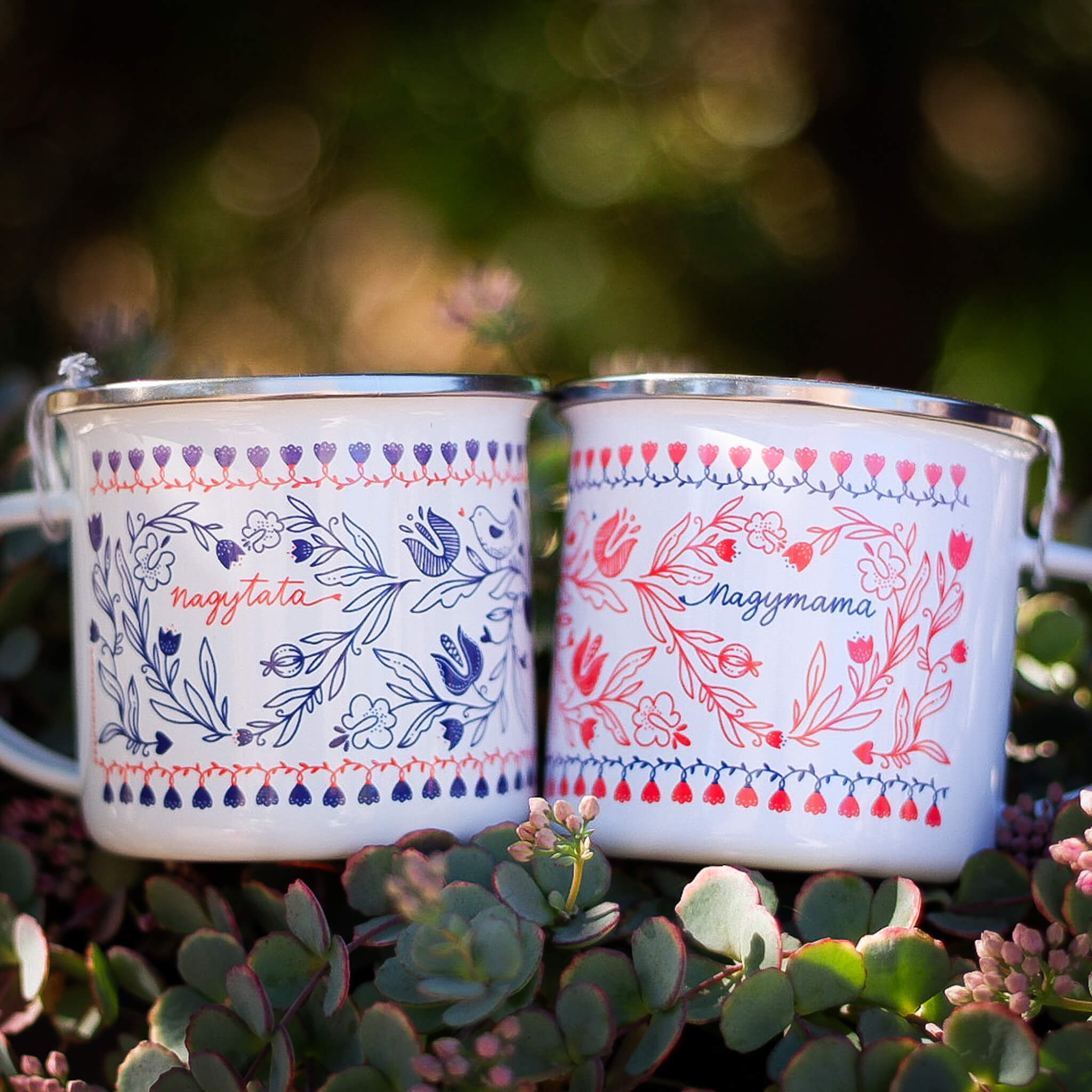 Cană emailată Folk "Nagytata" Personalizabil