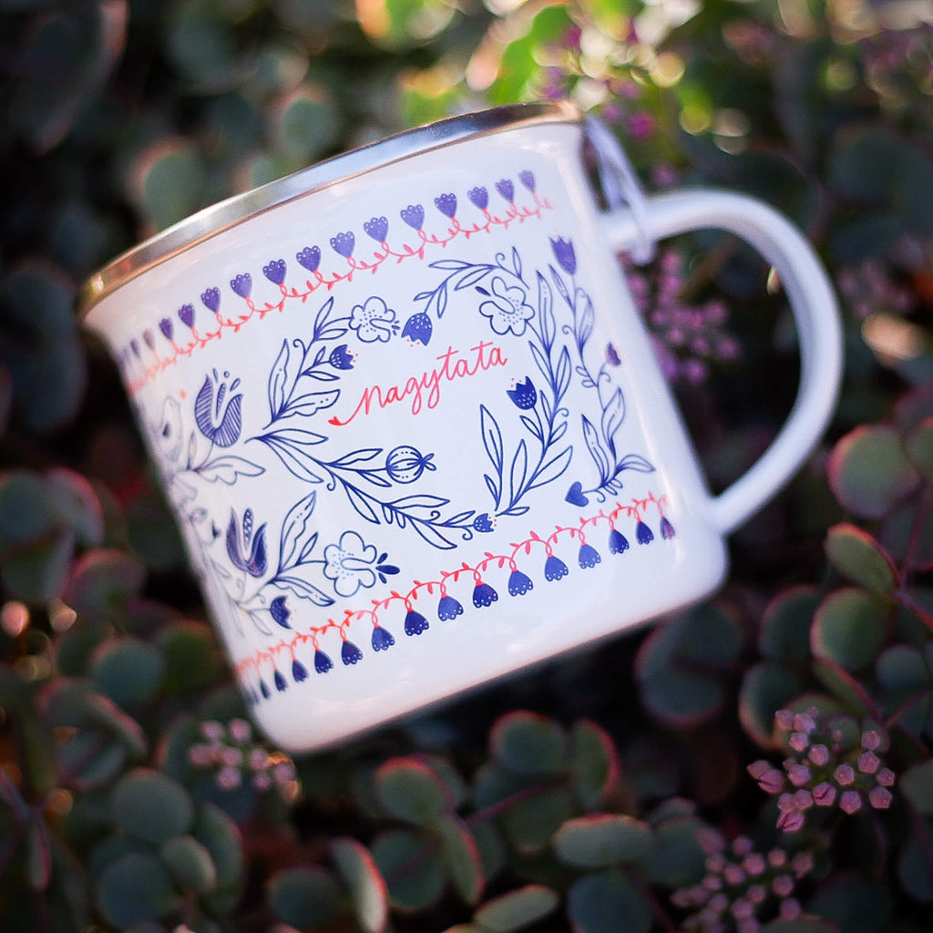 Cană emailată Folk "Nagytata" Personalizabil