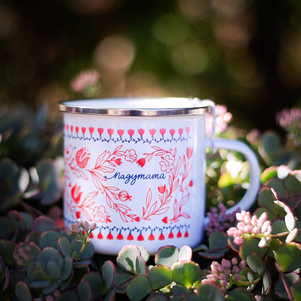 Cană emailată Folk "Nagymama" Personalizabil