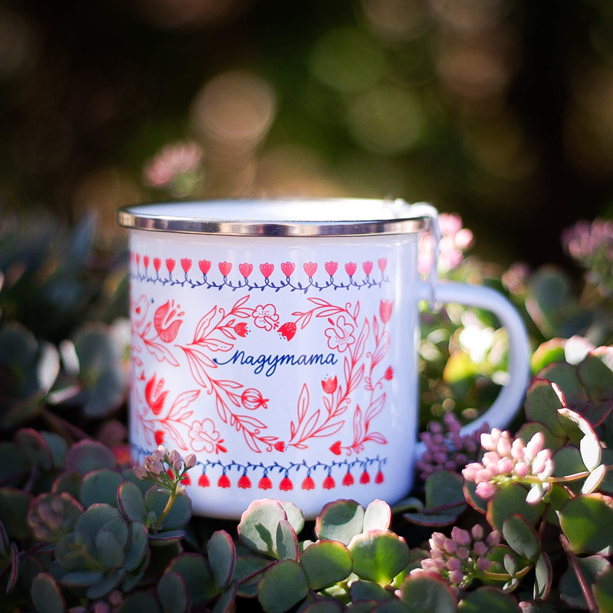 Cană emailată Folk "Nagymama" Personalizabil
