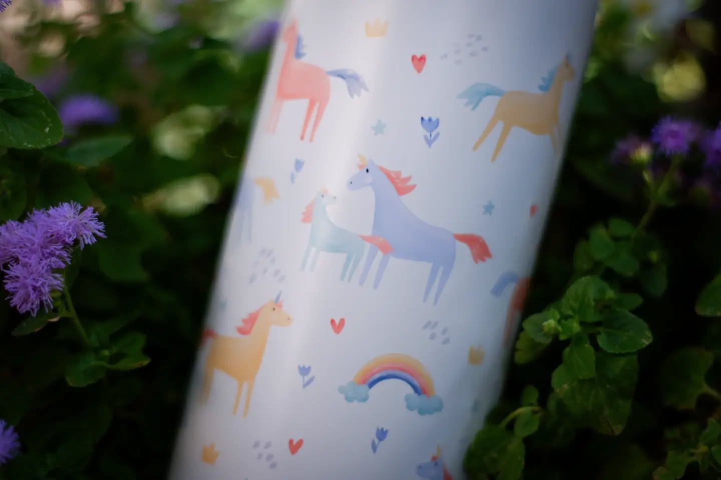 Sticlă copii cu pai 500 ml – model unicorni | oțel inoxidabil reciclat