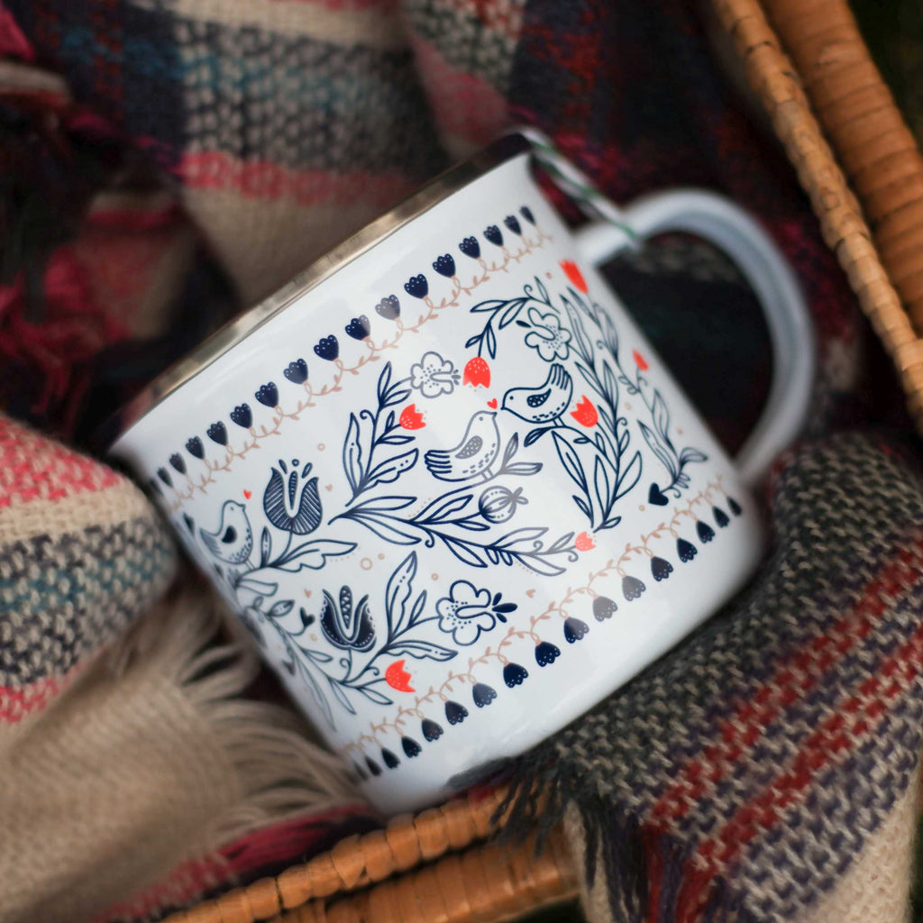 Cană emailată Folk Albastru