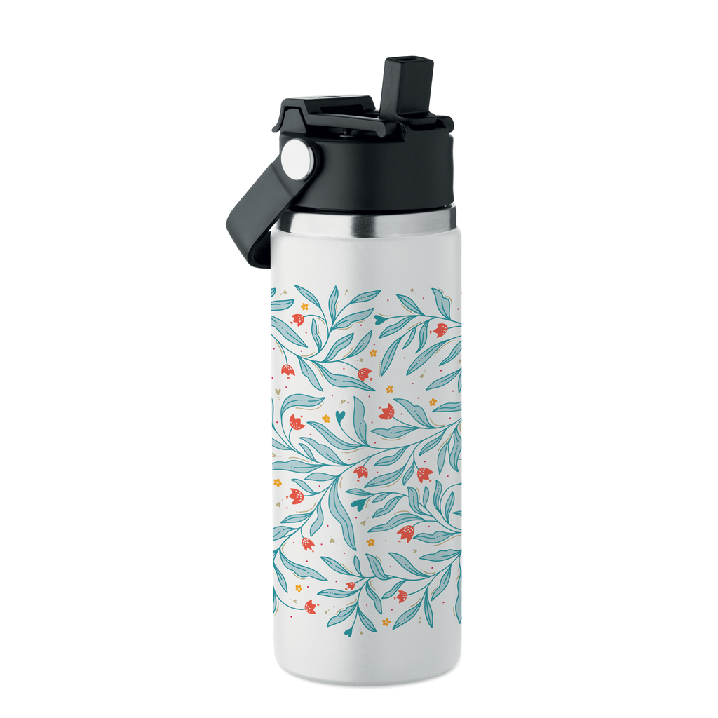 Termos (pentru copii) cu pai și capac flip-top – Model Floricele