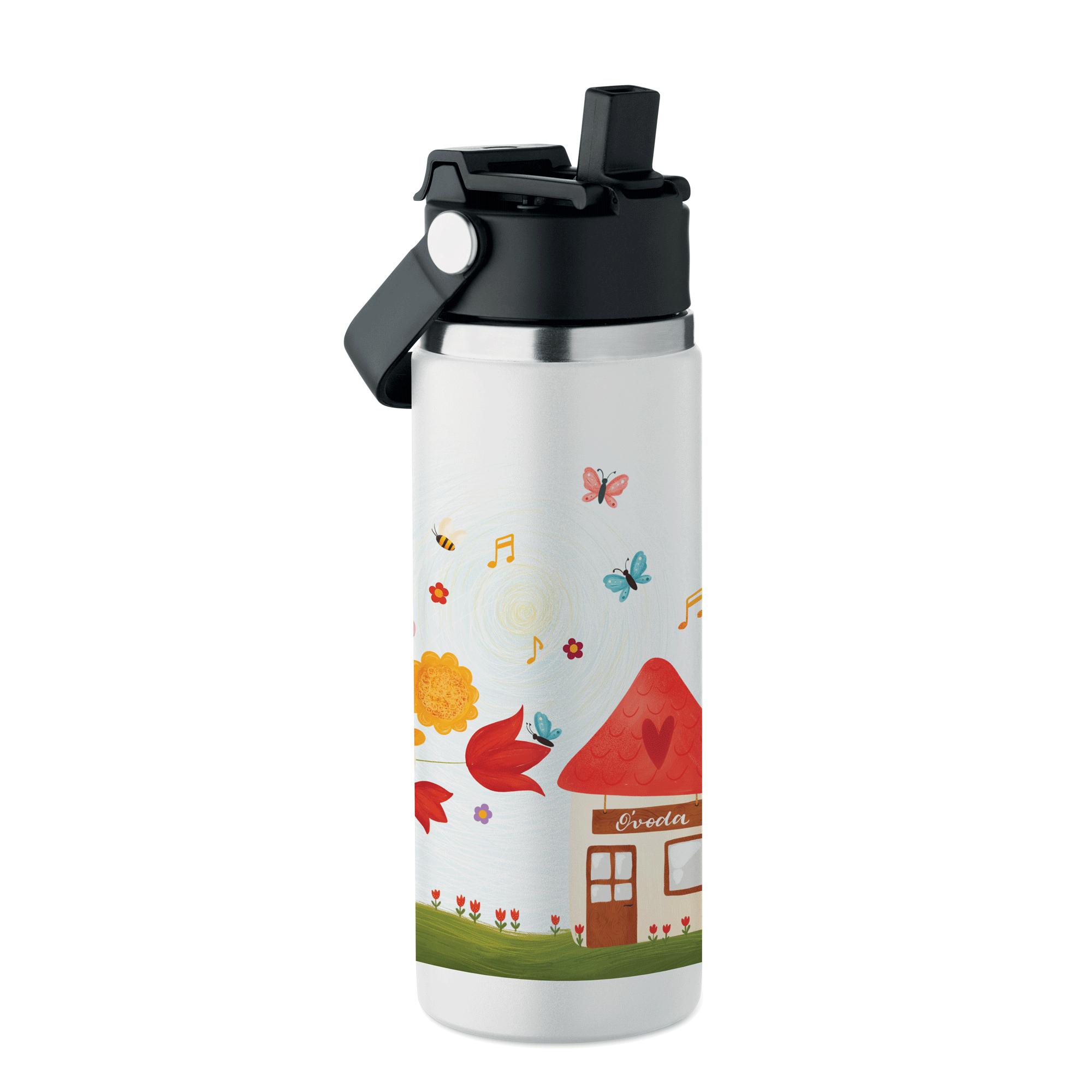 Termos din oțel inoxidabil 500 ml – capac dublu (flip & pai) - model gradiniță