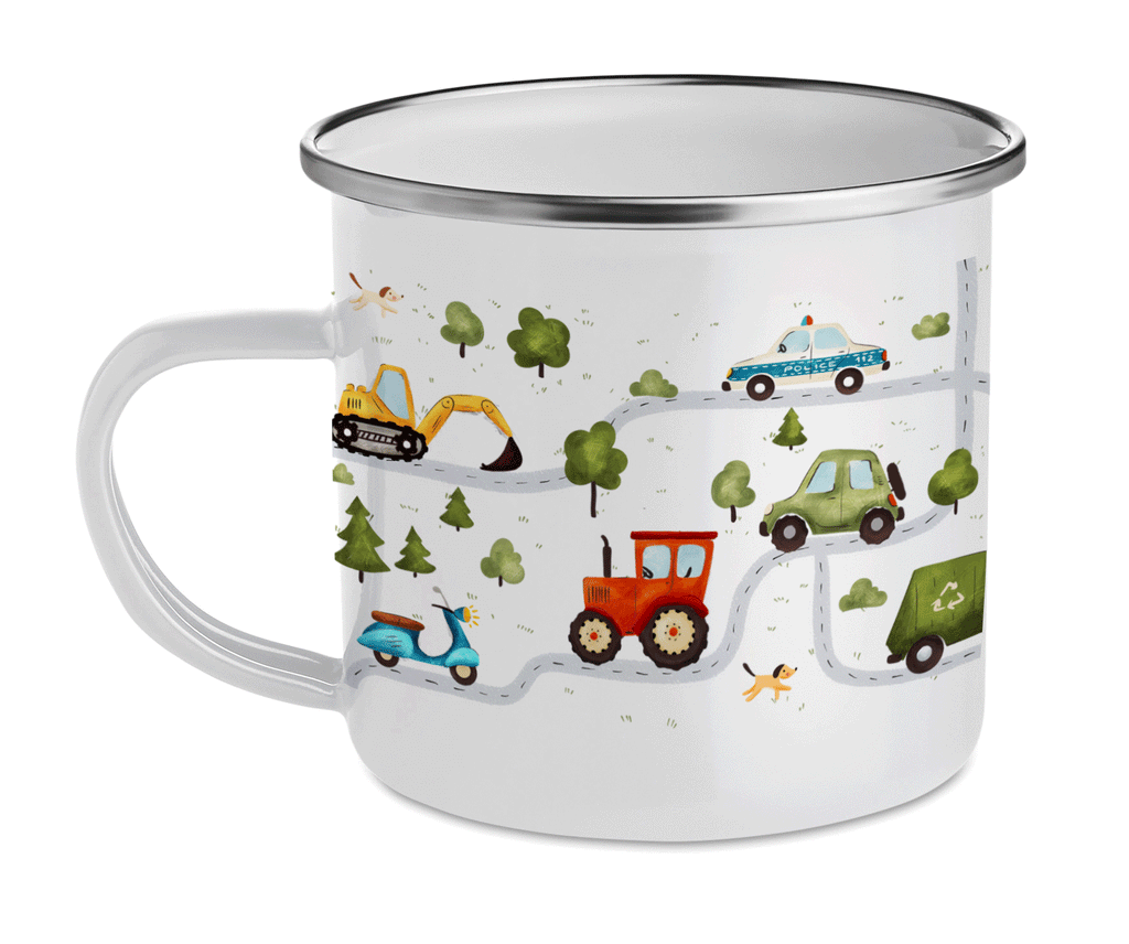 Cană emailată cu mașinuțe – 350 ml