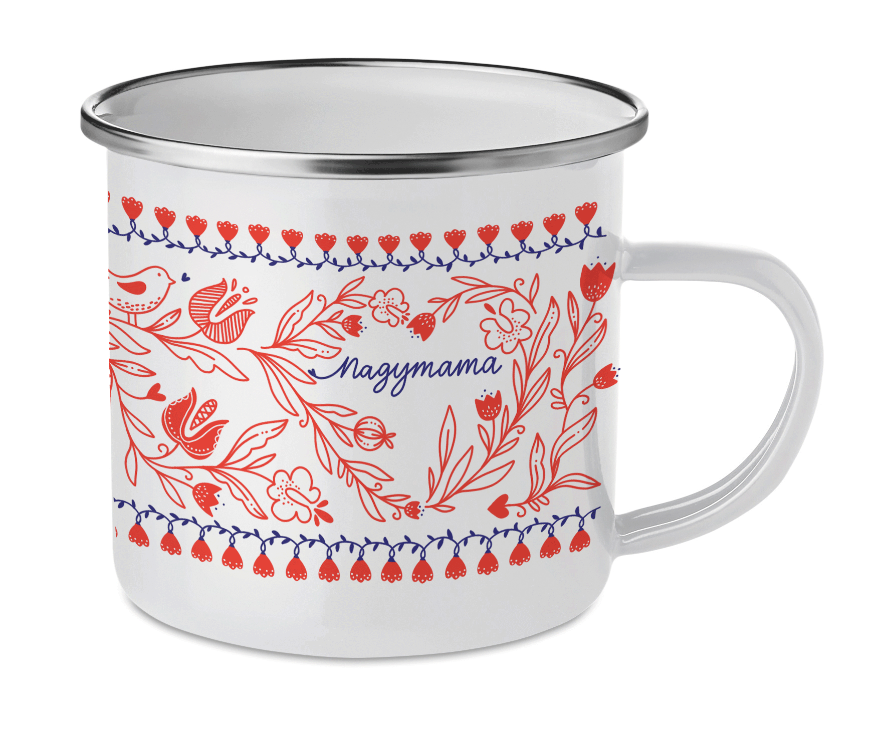 Cană emailată Folk "Nagymama" Personalizabil