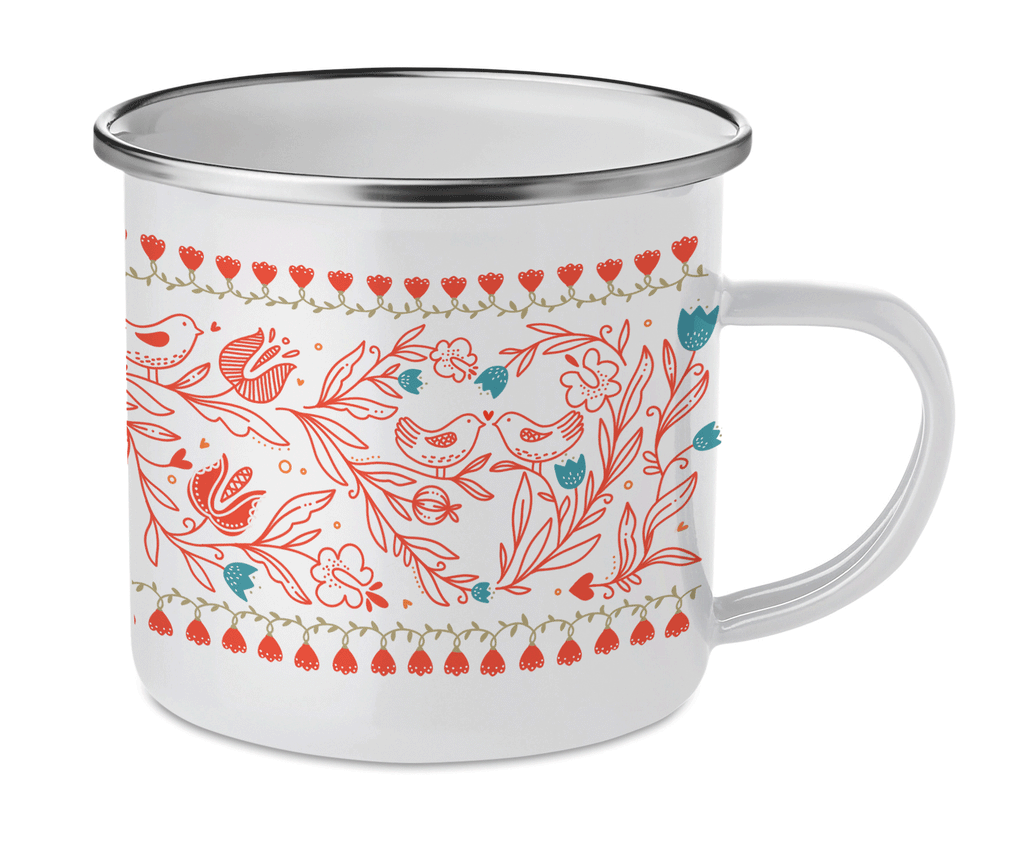Cană emailată Folk Roșu