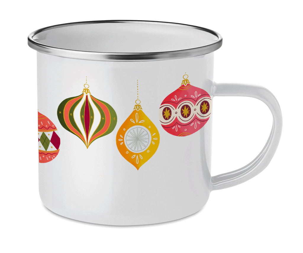 Cană emailată Crăciun cu globuri