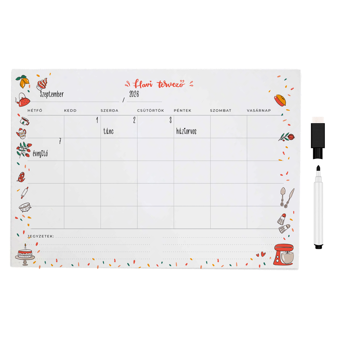 Planificator magnetic din metal – săptămânal sau lunar – Love to cook