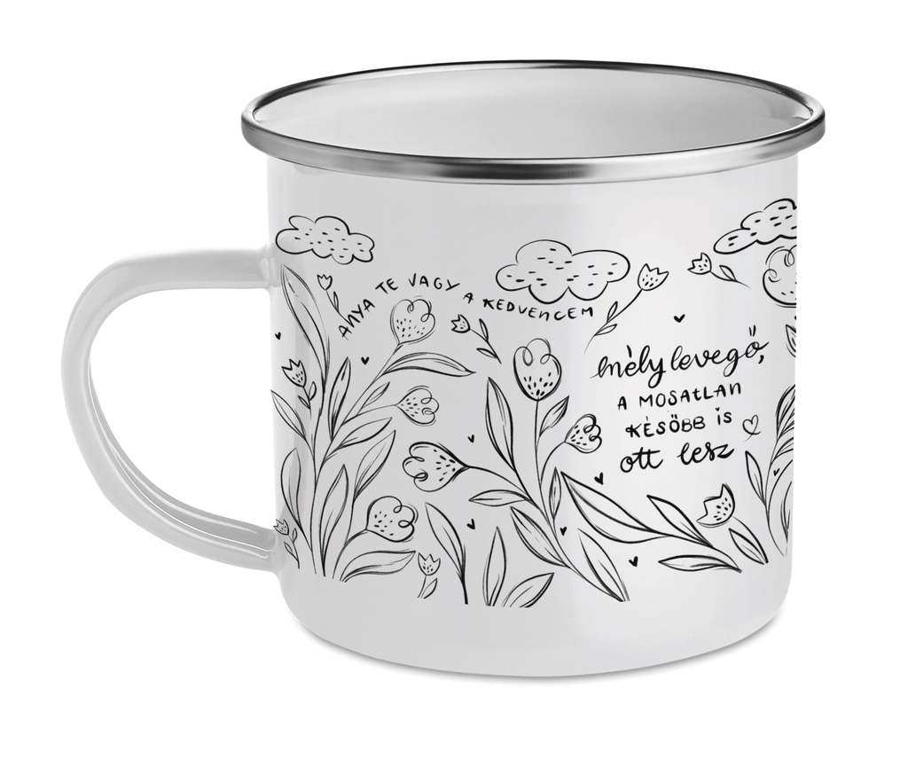 Cană emailată "A mosatlan később is ott lesz..."