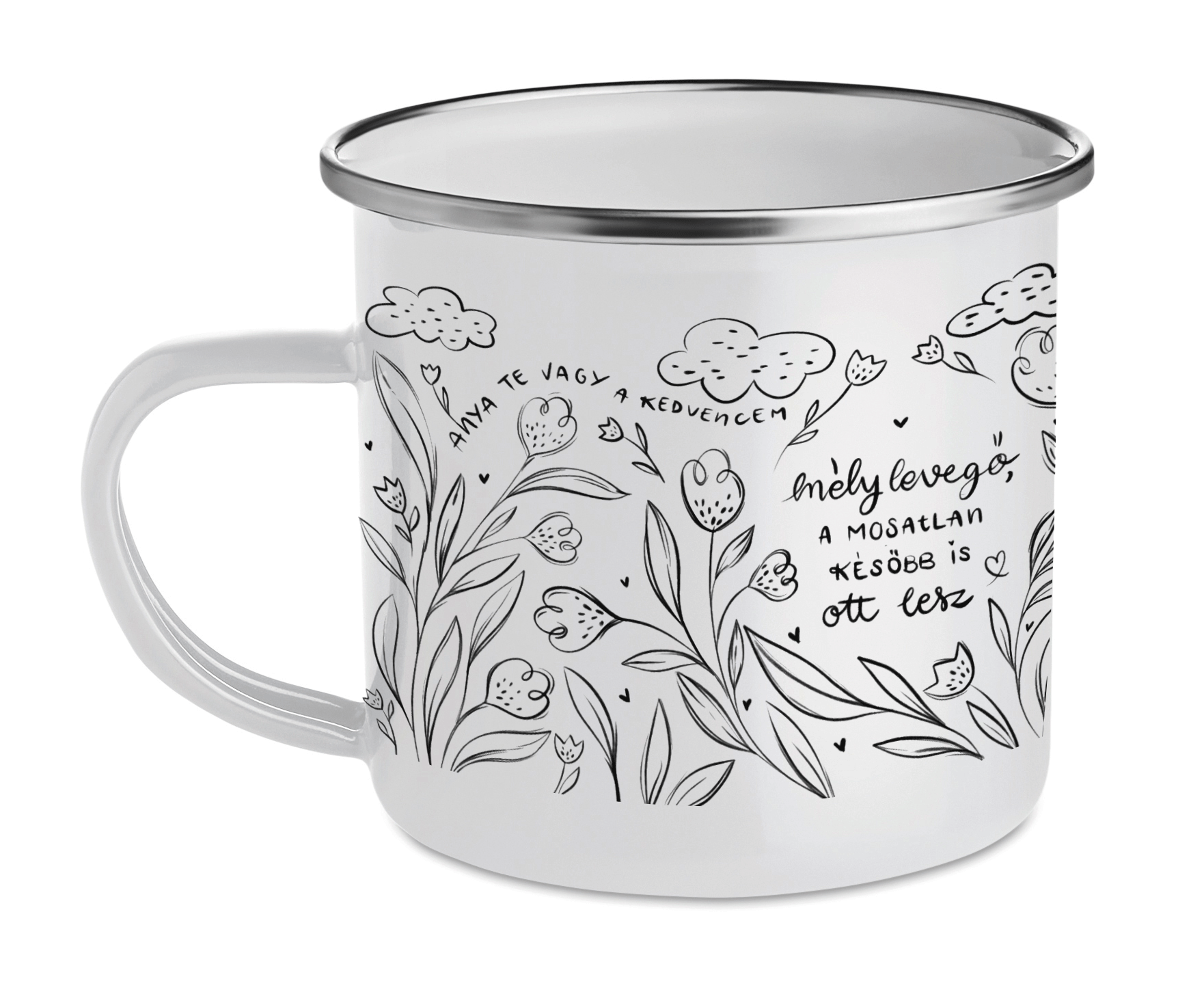 Cană emailată "A mosatlan később is ott lesz..."