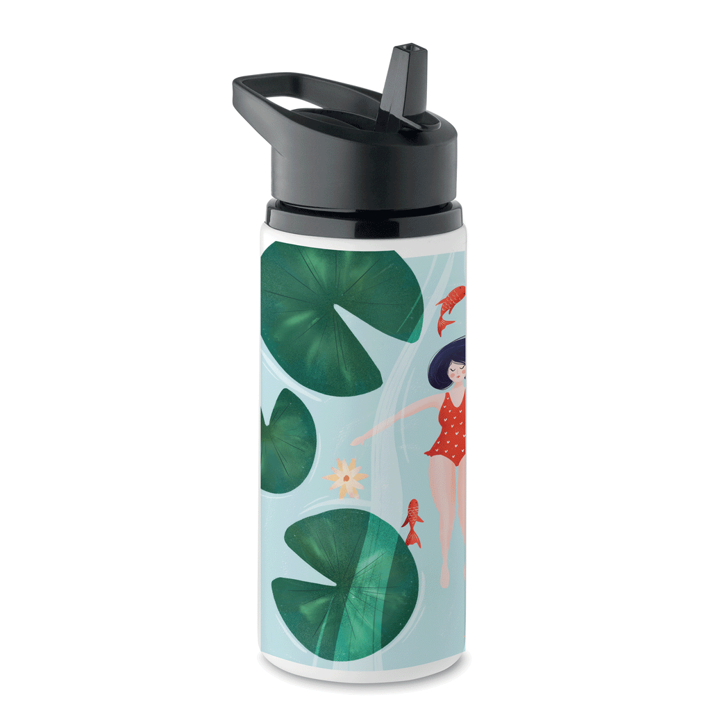 Sticlă cu pai din oțel inoxidabil 500ml „Înot printre nuferi”