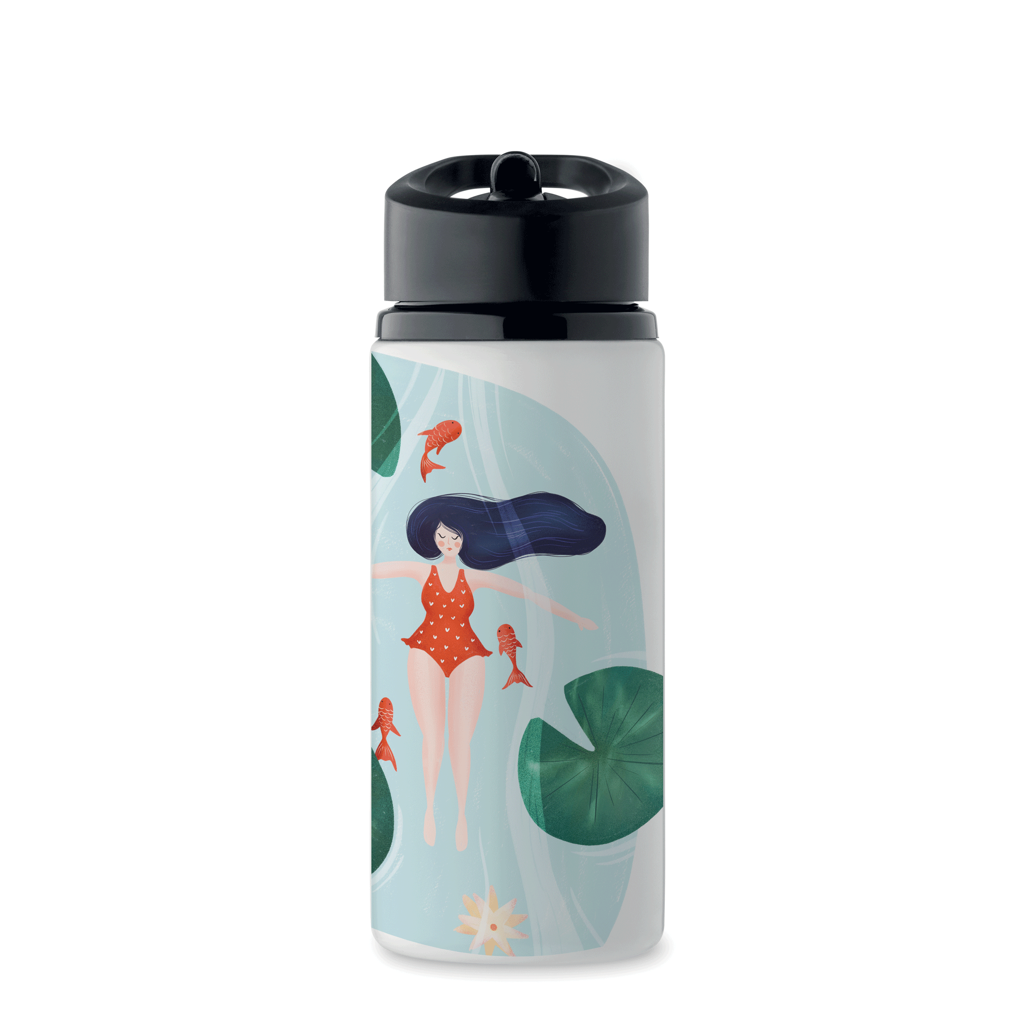 Sticlă cu pai din oțel inoxidabil 500ml „Înot printre nuferi”