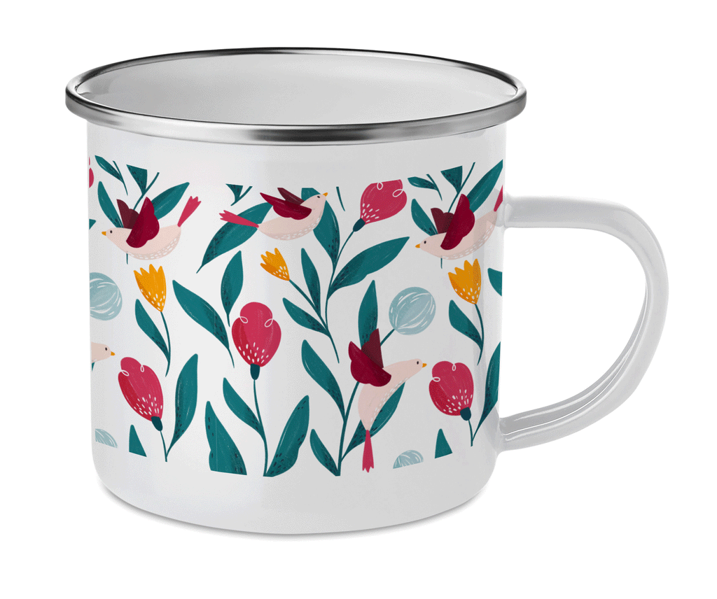 Cană emailată păsărele