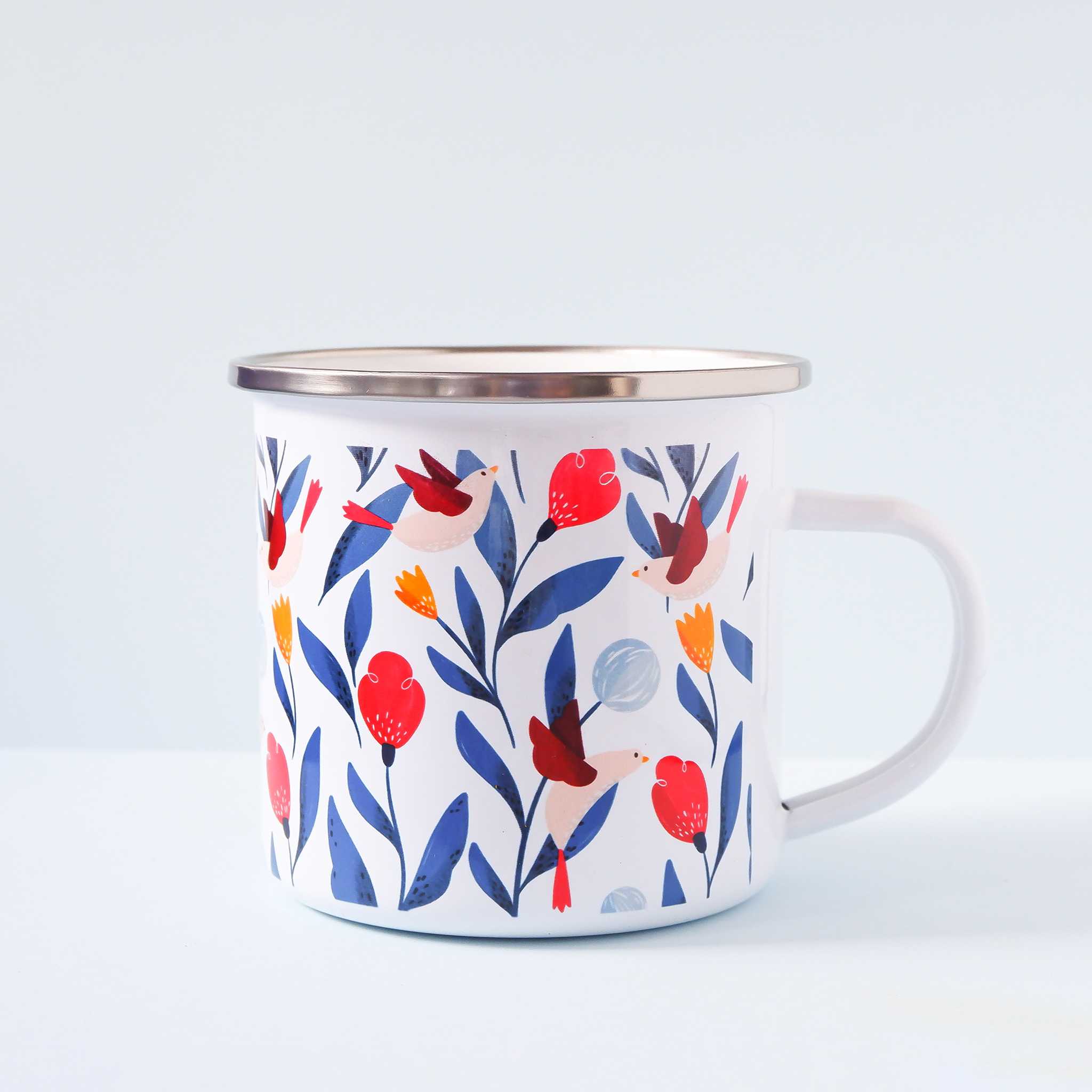 Cană emailată păsărele