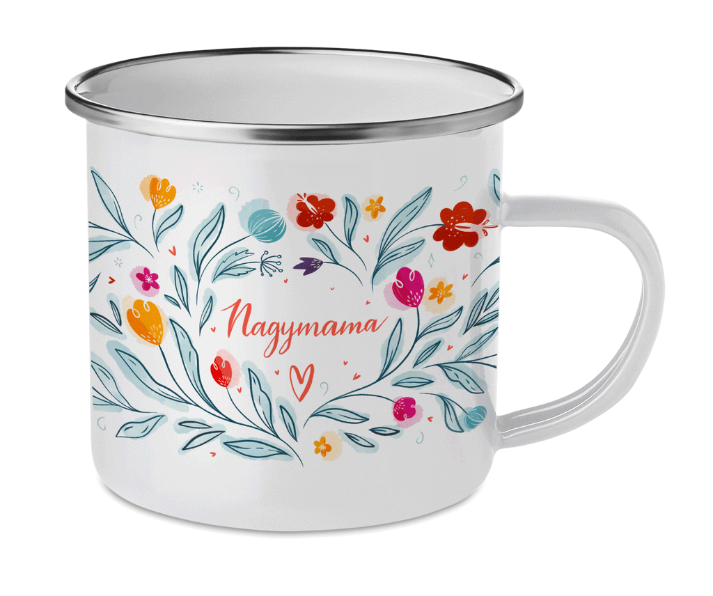Cană emailată Floral "Nagymama"/"Nagytata"