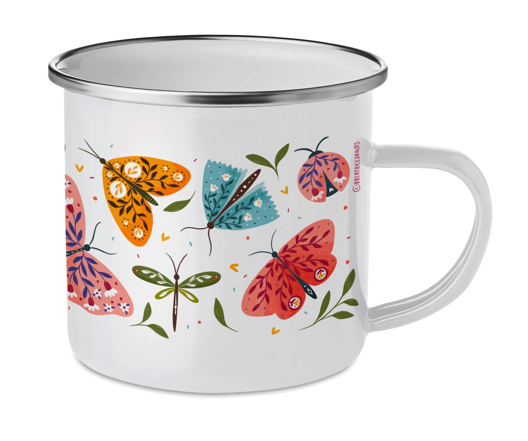 Cană emailată cu fluturi