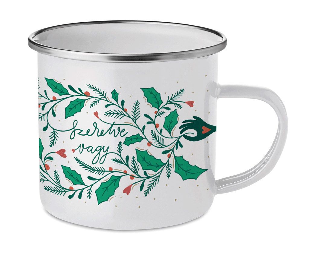 Cană emailată Crăciun "Szeretve Vagy"