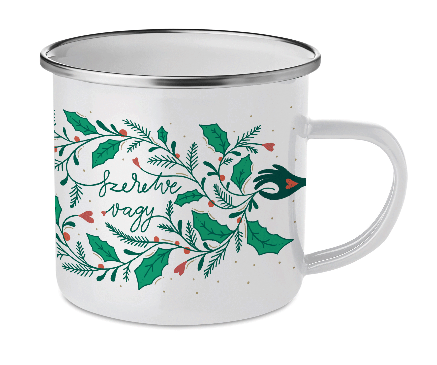 Cană emailată Crăciun "Szeretve Vagy"
