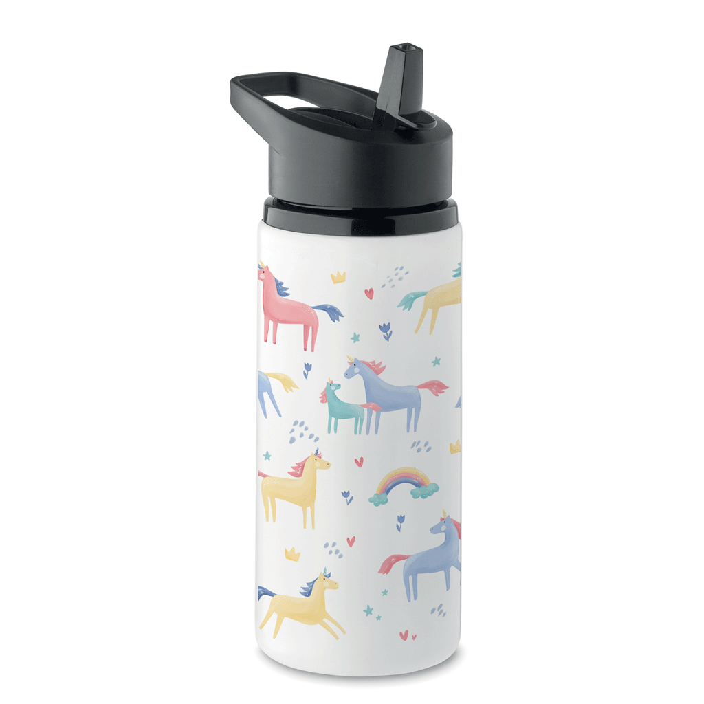 Sticlă copii cu pai 500 ml – model unicorni | oțel inoxidabil reciclat